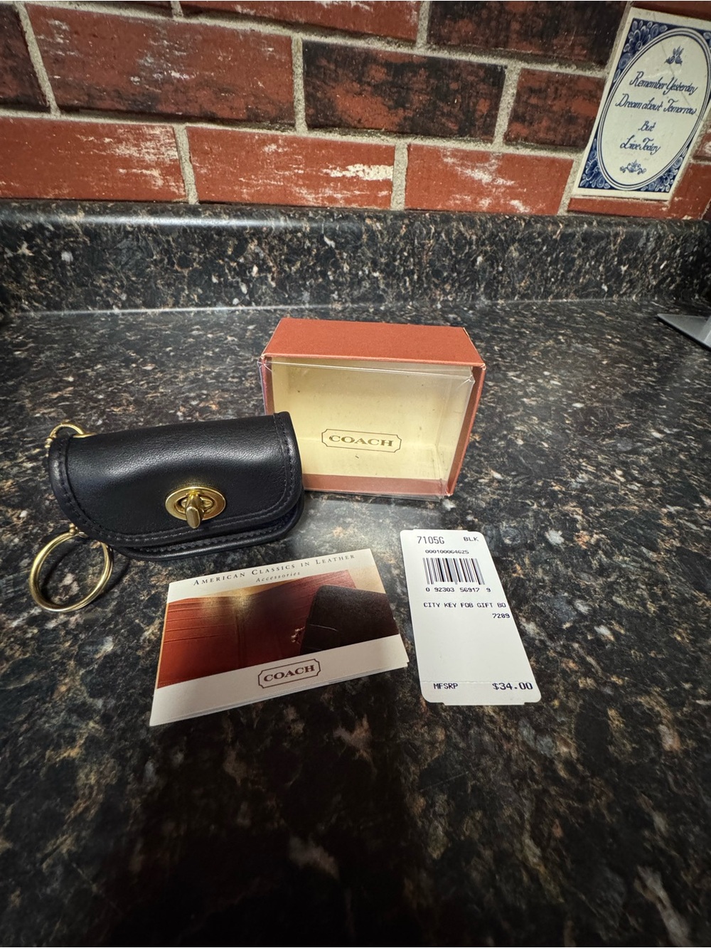 Vintage Coach City Key Fob 7105G Black Leather Mini Turnlock Bag Charm Keychain